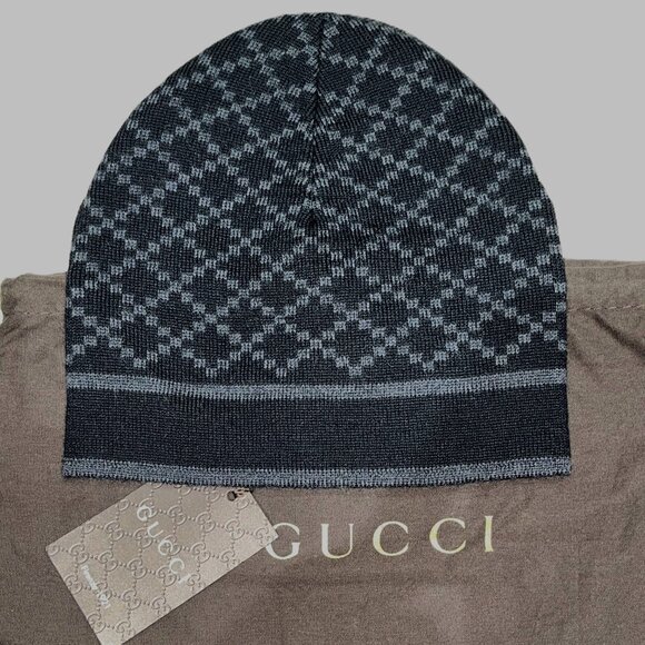 Gucci Men's Dark Brown Wool Diamond Logo Print Beanie Hat - Picture 1 of 5